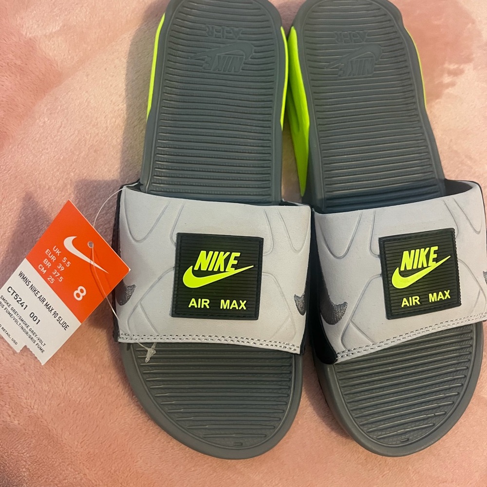 Nike Air Max Slides Gray and Neon green. Size 8